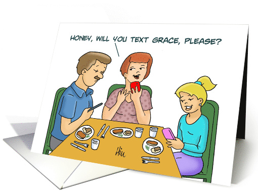 Humorous Blank Note Card With Family Texting At Dinner card (1538890)