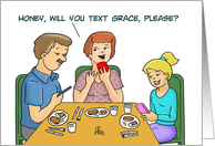 Humorous Blank Note Card With Family Texting At Dinner card