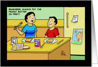 Blank Note Card With Cartoon Of Two Brothers Making PBnJ Sandwich card