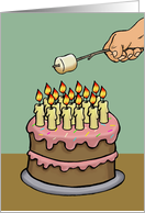 Birthday Card With A Marshmallow Being Toasted Over The Candles card