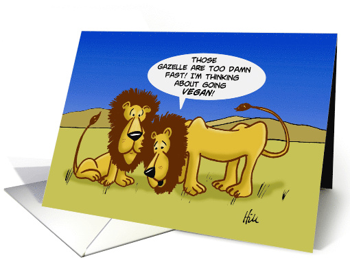 Congratulations On Going Vegan Card With Two Cartoon Lions card