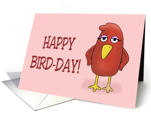 Birthday Card With A Cute Cartoon Bird In Red Happy Bird-Day card