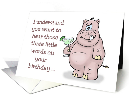 Birthday Card With A Cartoon Hippo With A Margarita Drink card
