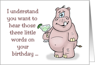 Birthday Card With A Cartoon Hippo With A Margarita Drink card