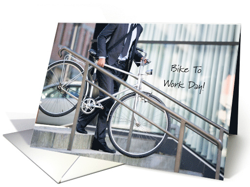 Bike To Work Day Card With Man Moving Bicycle card (1540926)