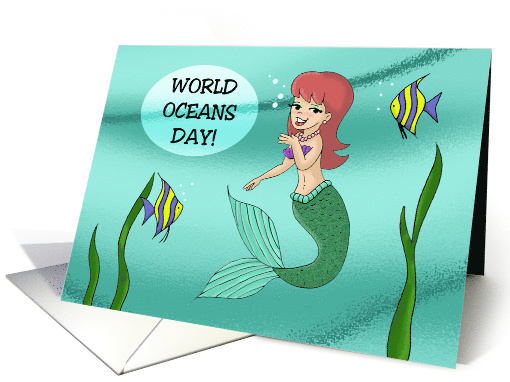 World Oceans Day Card With A Cute Cartoon Mermaid card (1541126)