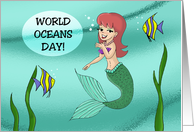 World Oceans Day Card With A Cute Cartoon Mermaid card