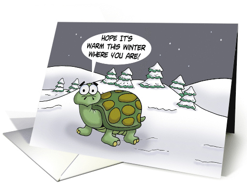 Winter Season Card With A Cartoon Tortoise In A Snowy Scene card
