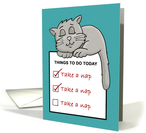 National Cat Day Card With Napping Cartoon Cat Things To Do Today card