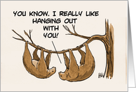 Friendship Card With Two Sloths Hanging From A Branch card