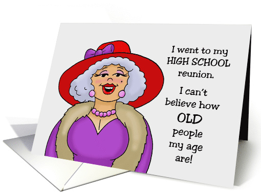 Blank Note Card Woman Red Hat Can't Believe How Old People Are card