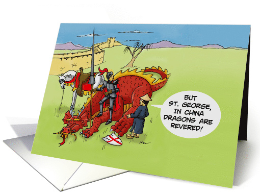 Humorous St. George's Day Card St. George Killing Chinese Dragon card