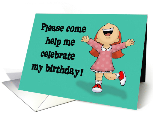 Birthday Invitation With Cartoon Girl Cheering And Dancing card