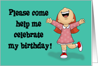 Birthday Invitation With Cartoon Girl Cheering And Dancing card