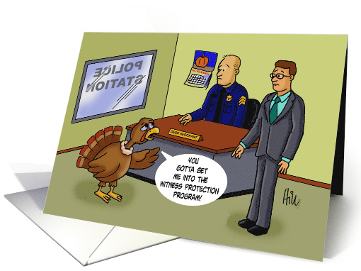 Thanksgiving Card With Cartoon Turkey Asking To Be Put into WPP card