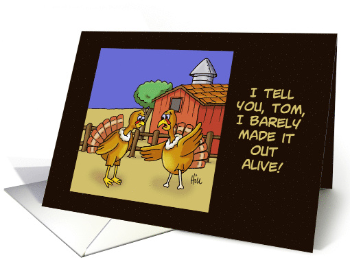 Blank Note Card With Two Turkeys One Has Only Bones For Legs card