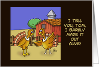 Blank Note Card With Two Turkeys One Has Only Bones For Legs card
