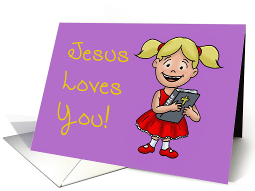 Hi Hello Card With Little Girl Holding A Bible With Jesus... (1548114)