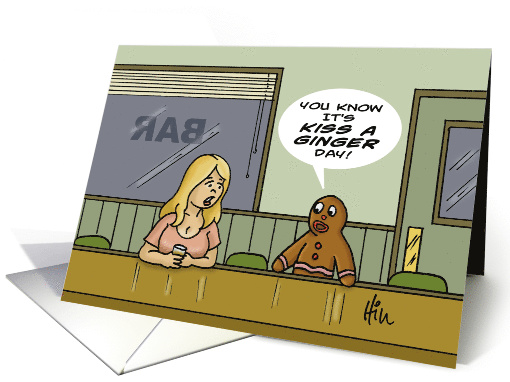 Funny National Kiss a Ginger Day Card With Gingerbread... (1549526)