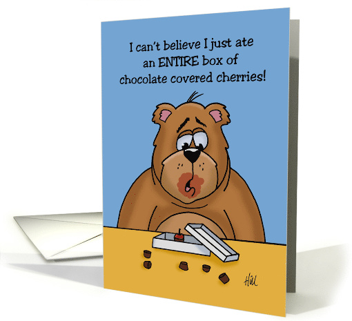 Blank Note Card With Bear Eating Box Of Chocolate Covered... (1549580)