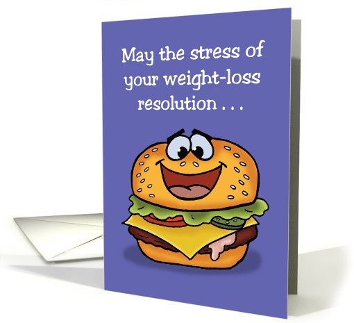 Humorous New Year's Card With Grinning Cheeseburger Weight Loss card