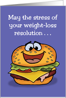 Humorous New Year’s Card With Grinning Cheeseburger Weight Loss card
