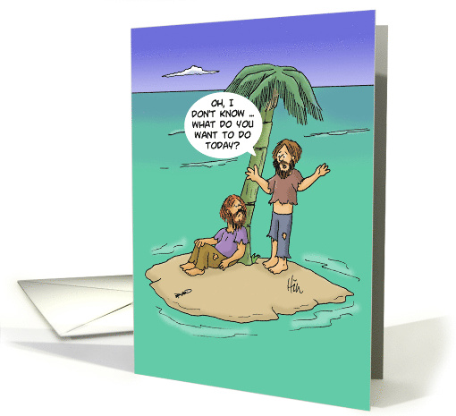 Friendship Card With Cartoon Of Castaways On Desert Island card