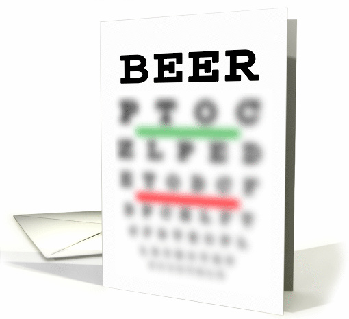 Birthday Card With Blurry Eye Chart Except The Word Beer card