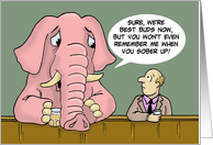 Funny Blank Note Card With Pink Elephant In A Bar card