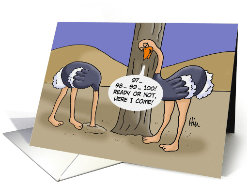 Humorous Blank Note Card With Ostriches Playing Hide and Seek card