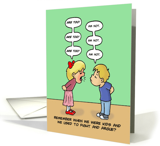 Birthday Card For Sister With Cartoon Of Young Siblings Arguing card
