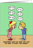 Birthday Card For Sister With Cartoon Of Young Siblings Arguing card