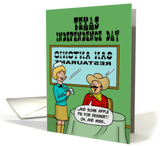 Funny Texas Independence Day Card With Cowboy In A Restaurant card