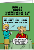 Funny Texas Independence Day Card With Cowboy In A Restaurant card