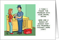 Blank Note Card With Dryer Repairman Holding A Pile Of Socks card
