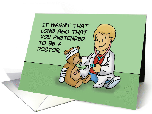Doctors' Day Card For Future Doctor With Young Boy Examining Bear card