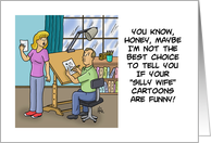 Blank Note Card With A Cartoon Of Artist And Wife In His Studio card