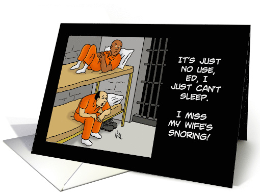 Blank Note Card With Cartoon Of Man In Jail Missing His Wife card
