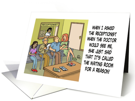 Humorous Blank Note Card With People In Doctor's Waiting Room card