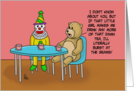 Blank Note Card With Cartoon Of Child’s Tea Party With Bear And Clown card