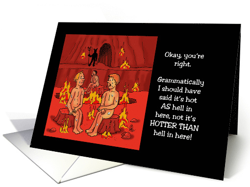 Blank Note Card With Cartoon Of Two Men In Hell card (1557812)