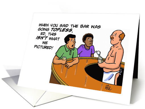 Blank Note Card With Cartoon Of Two Men In Bar To Bartender card