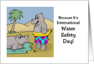 Cute International Water Safety Day Card With Hippo With Inflatable card