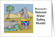 Cute National Water Safety Month Card With Hippo With Inflatable Ring card