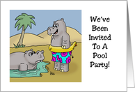 Cute Pool Party Invitation With Two Cartoon Hippos card