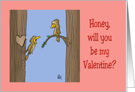 Valentine Card With Bird Knocking Heart Shape Out Of Tree Trunk card