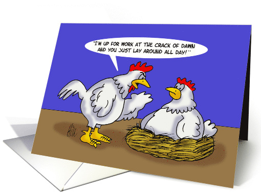 Blank Note Card With Cartoon Rooster Yelling At A Hen card (1558560)