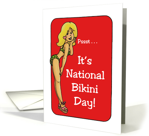 National Bikini Day Card With A Cartoon Woman In A Bikini card