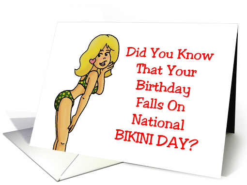 Birthday On National Bikini Day (July 5) Card With Cartoon card