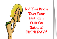 Birthday On National Bikini Day (July 5) Card With Cartoon card